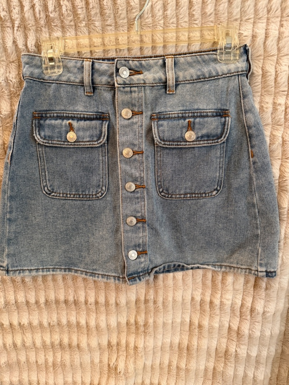 PacSun Button-Front Denim Mini Skirt in Light Blue